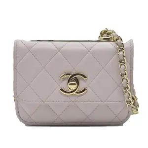 Pre-owned CHANEL leather Shoulder Bags $3125 Quilted Mini Trendy CC Wallet On Chain Light Purple