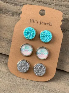 Pastel Aztec Turquoise Faux Druzy Earring 3 Set