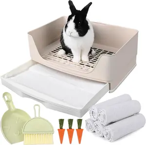 Large  Litter Box Bunny Potty  Corner Litter Pan with Drawer Comes with Liners  Pee Pads, Small  Bedding Toilet for Adult Guinea Pig, Ferret, Hamster, Bunnies