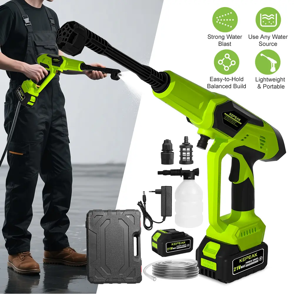 KEPEAK Portable Cordless Power Washer, 1500PSI 21V 200W High Pressure Cleaner with 13000mAh Battery, 6-in-1 Spray Nozzle, Foam Bottle for Car, Outdoor Cleaning