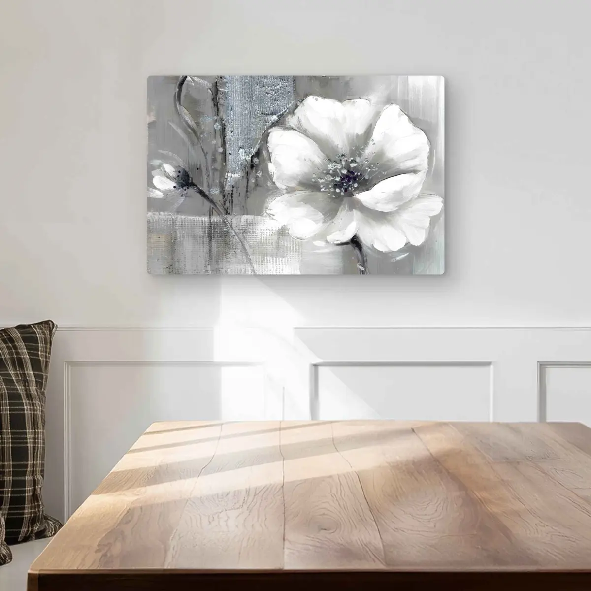 212 MAIN Monochrome & Silver Flowers Aluminium Wall Art - 12x12 in., Minimalist Botanical Decor, Industrial Gray Floral Metal Photo Print, Artistic Nature-Inspired Decoration for Room Decor, Artwork Prints, Decorative Metallic Prints