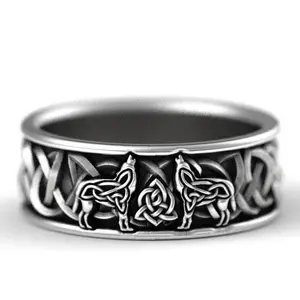 Huitan Retro Wolf Head Large Ring - Nordic Mythology Giant Wolf Defense Totem, Unisex Punk Fashion Hip Hop Rock Costume Jewelry Gift, Large Ring Rings, Retro Rings