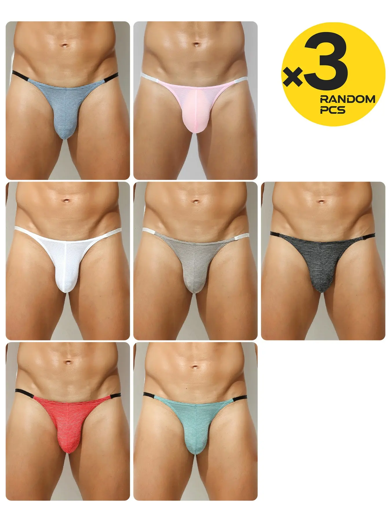 2/3/4Pcs Random Men's Low‑rise Triangle Underwear, Bikini Thin Waistband, Fine Mesh Breathable, U‑Pouch, Sports Beach Wear