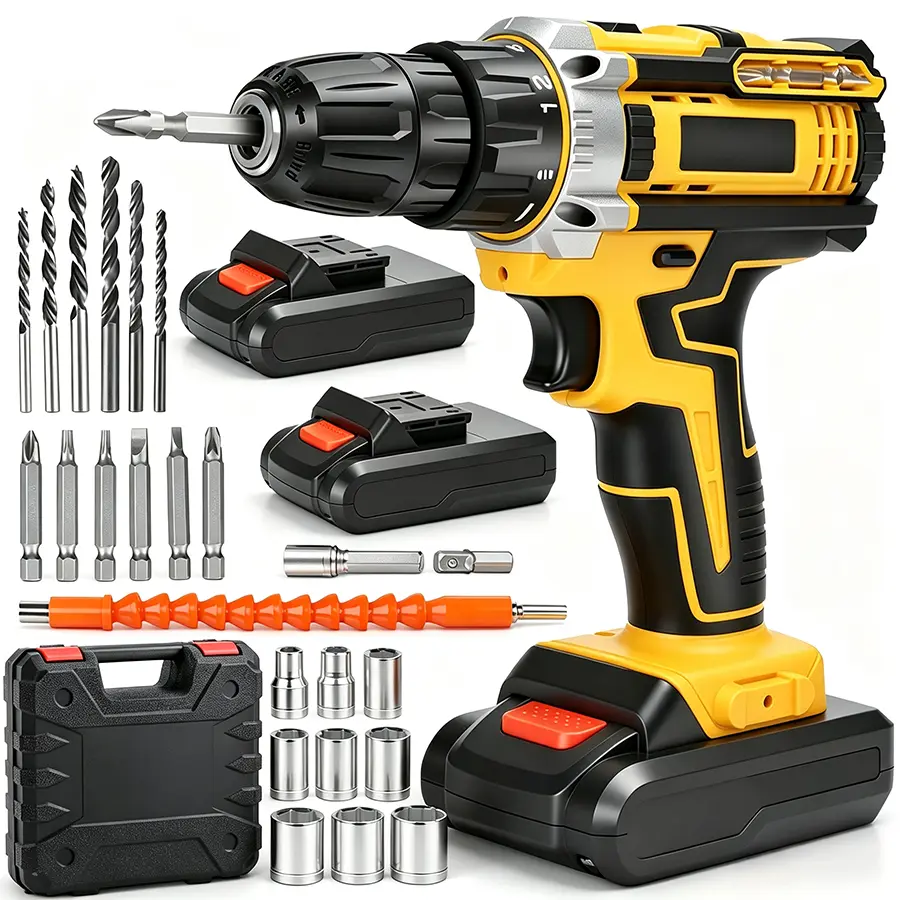 20V Cordless Drill Tool Set with 2 Batteries & Charger, 2-Speed Electric Power Drill, All-in-One Home Repair & DIY Tool Kit with Drill Bits, Sockets & Accessories, Portable Toolbox for Homeowners & Beginners