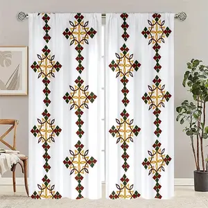 2-piece Bohemian geometric printed filter curtain set, pole bag hanging, suitable for living room, bedroom, home decoration, gentle machine wash in cold water, low-temperature drying, non bleaching, hook free