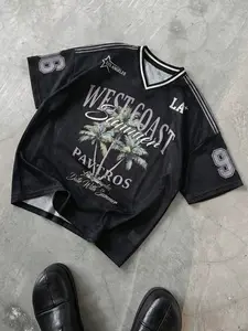 Y2K West Coast Palm Tree Mesh Jersey | Oversized Breathable Streetwear Tee | Retro LA Basketball Style Shirt for Summer Festival & Daily Vintage Basketball Jersey