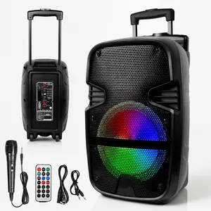 Portable 8-Inch Bluetooth Party Speaker Wireless Rechargeable Audio Speaker with Microphone Remote Control FM AUX