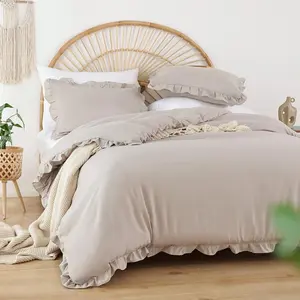 Comforter Set Oatmeal Comforter for  Size Bed 3 count (1 Ruffle Comforter and 2 Pillowcases)  Shabby Chic Bedding Soft Fluffy Comforter Set All Season
