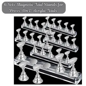 CHRISTMAS GIFT 6 Sets Magnetic Nail Stands for Press-On & Acrylic Nails – Reusable Nail Display Holders for Nail Art Practice, Painting, DIY Manicure at Home or Salon Use