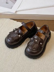 Flat Shoes, British Style PU Leather, Velcro Closure, Casual Spring & Fall School Outdoor Wear, Unisex Kids Footwear