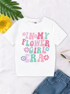 Girls' Floral T-Shirt 'in My Flower Girl Era,' Cute Cartoon Print, Macaron Color, Soft Skin-Friendly Fabric, Casual Daily Wear