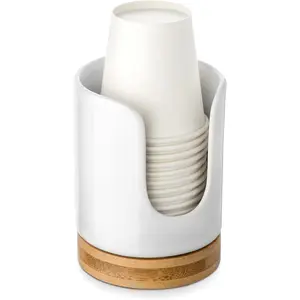 Ceramic Bathroom Cups Dispenser 3 oz Disposable Paper & Plastic Cups Holder Mouthwash Dispenser for Bathroom Countertop Guest Toiletries BPA Free Kids Safe White