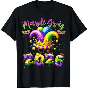 Happy Mardi Gras 2026 Jester Hat New Orleans Men Women T-Shirt