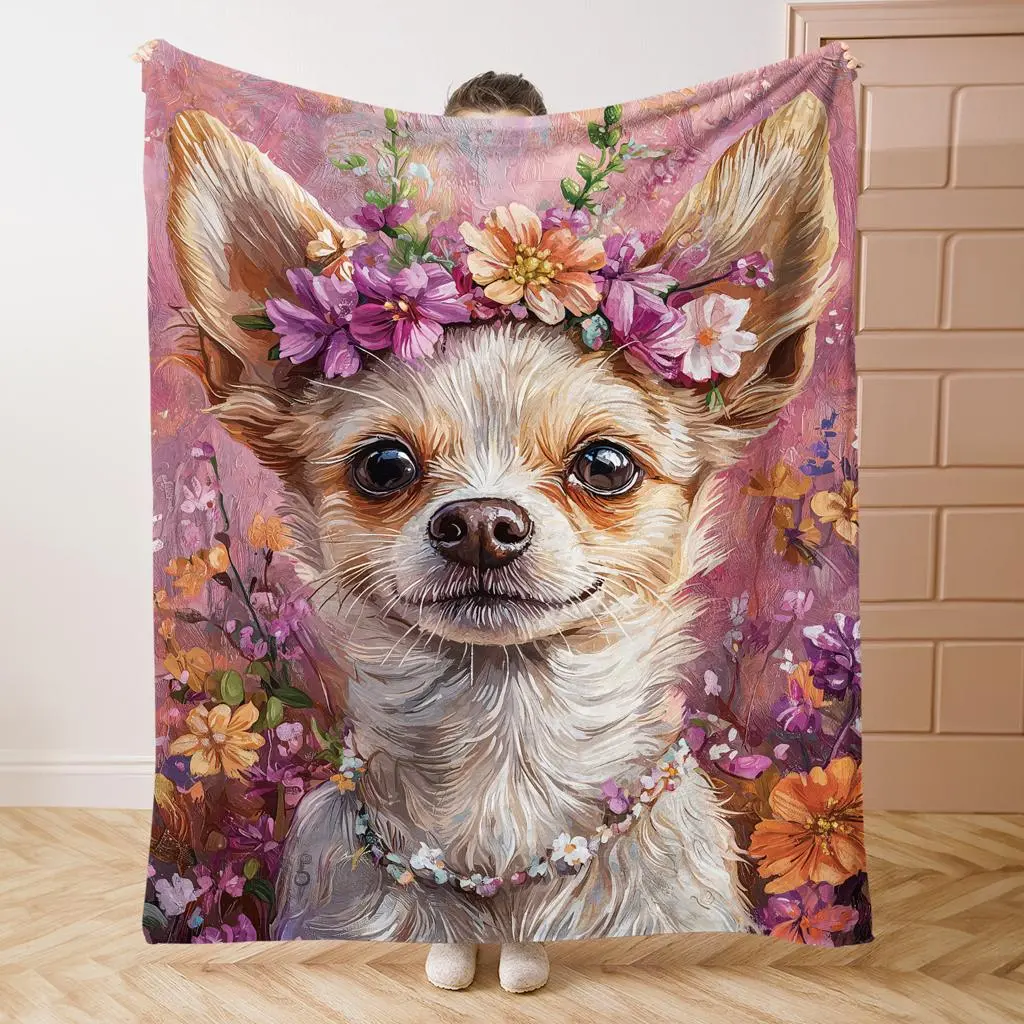 Chihuahua Dog Pattern Flannel Blanket, Soft Comfortable Throw Blanket, Cool Bedroom Bedding Blankets, Warm Napping Blanket for Home Office Travel