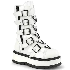 Demonia Slacker-160 White Patent Ankle Boots