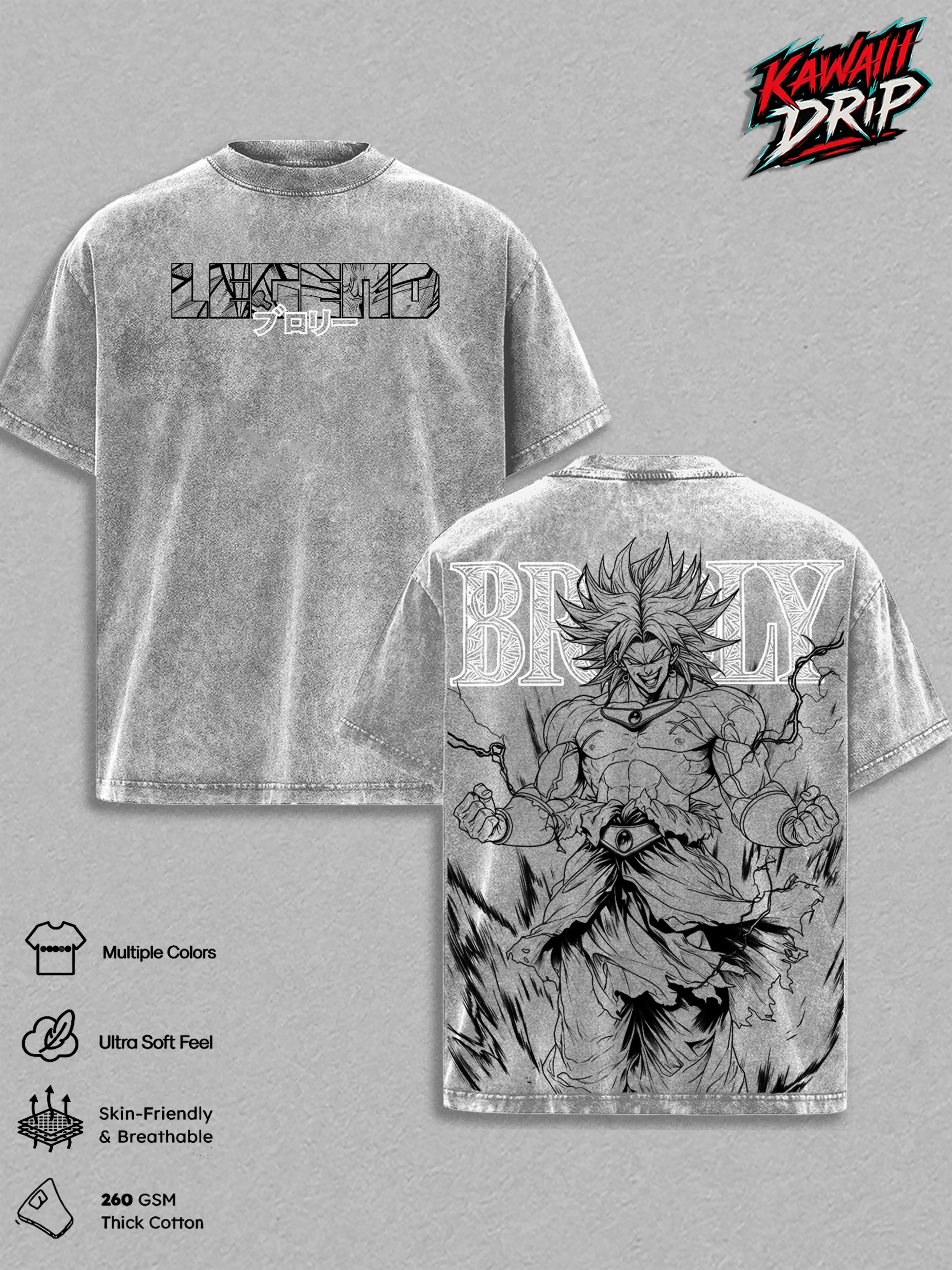 Broly DBZ Graphic Tee Vintage Washed Shirt Unisex Streetwear Anime Shirt Legendary Super ''Saiyan'' Gym Manga Tee DBZ Workout Shirt Gift for Anime Lovers DBZ Fans