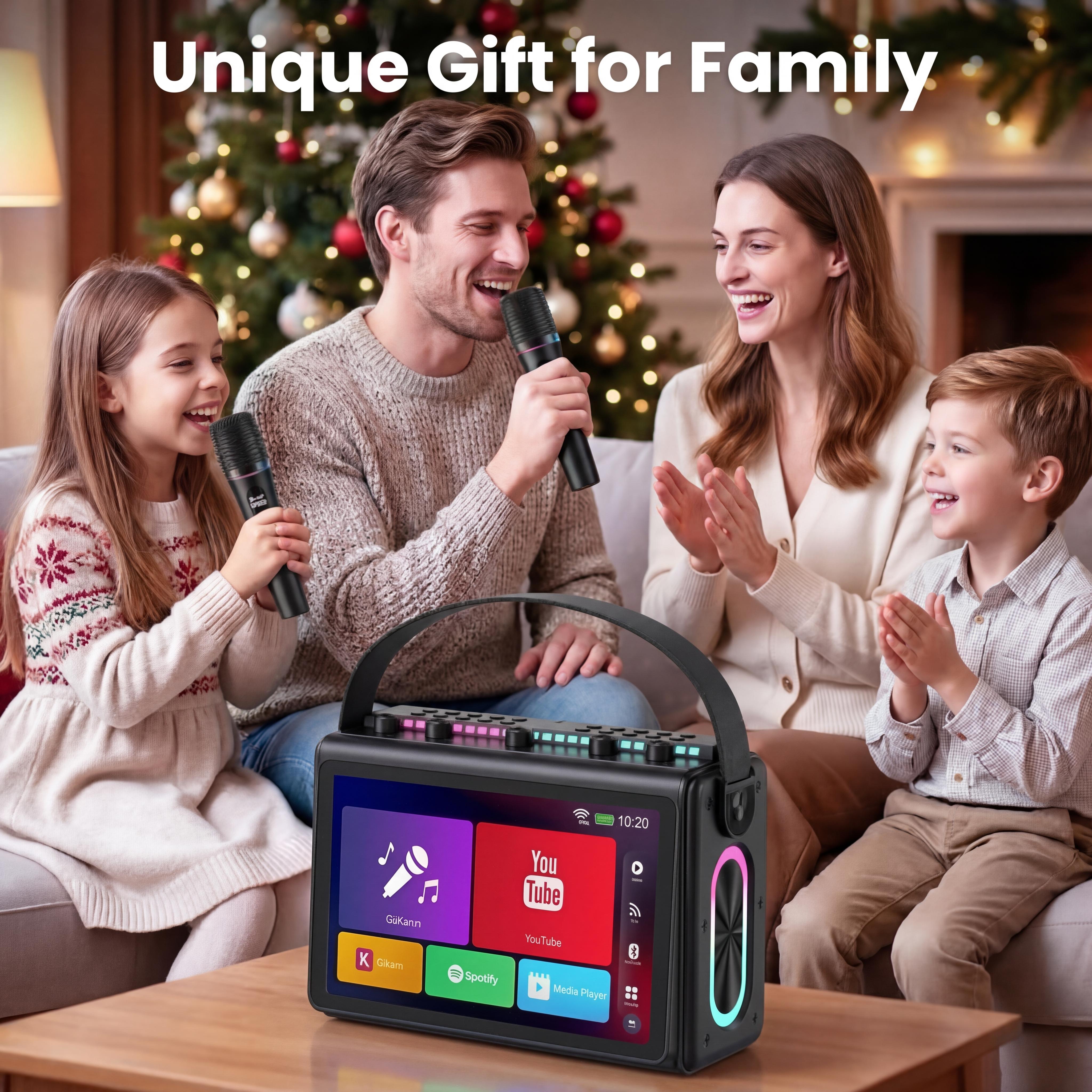 Karaoke Machine for Adults,Built-in 10.1"HD Lyrics Screen, Supports WiFi Bluetooth HDMI USB and TF,Portable Karaoke Player with 2 Wireless Microphones for Home Party Family Gathering