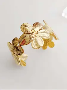 Flower Design Cuff Bangle, Fashionable Jewelry for Women & Girls, Trendy All-match & Exquisite Jewelry for Birthday Gift, Fashionable Bracelet