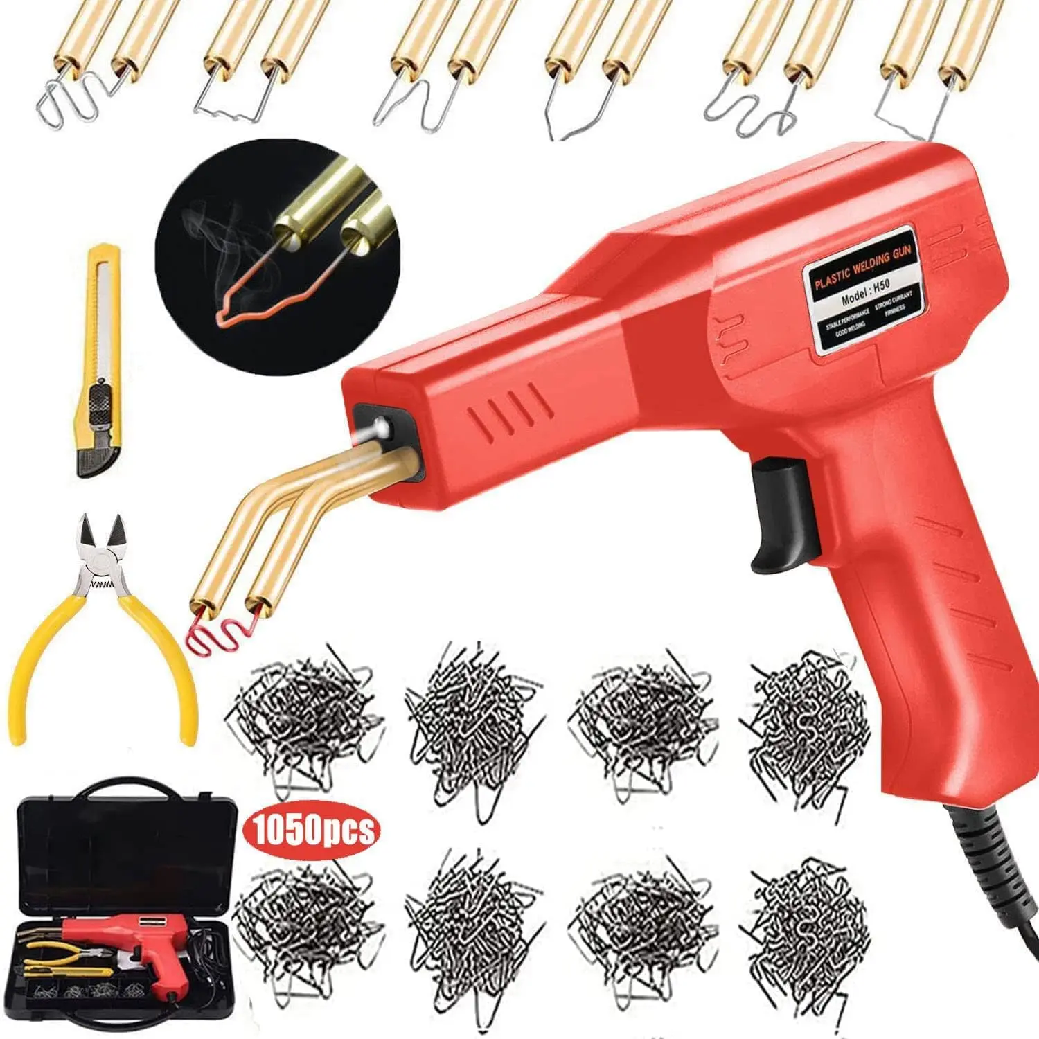 Plastic Welding Machine  Bumper Repair Kit,6Types 1050 Staples Plastic Welding Kit  Bumper Repair Kit Plastic Welding Repair Flat/Outside Corner/Inside Corner/Wave Staples