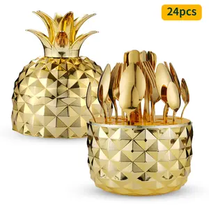 Cross-border Amazon popular pineapple ABS mood egg stainless steel cutlery high-end western-style knife, fork, and spoon 24-piece set