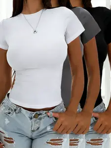 Women's Slim-Fit Fashion Short Sleeve T-Shirt, Casual All-Season Wear, Comfortable and Versatile Tee, Multifunctional Styling Top