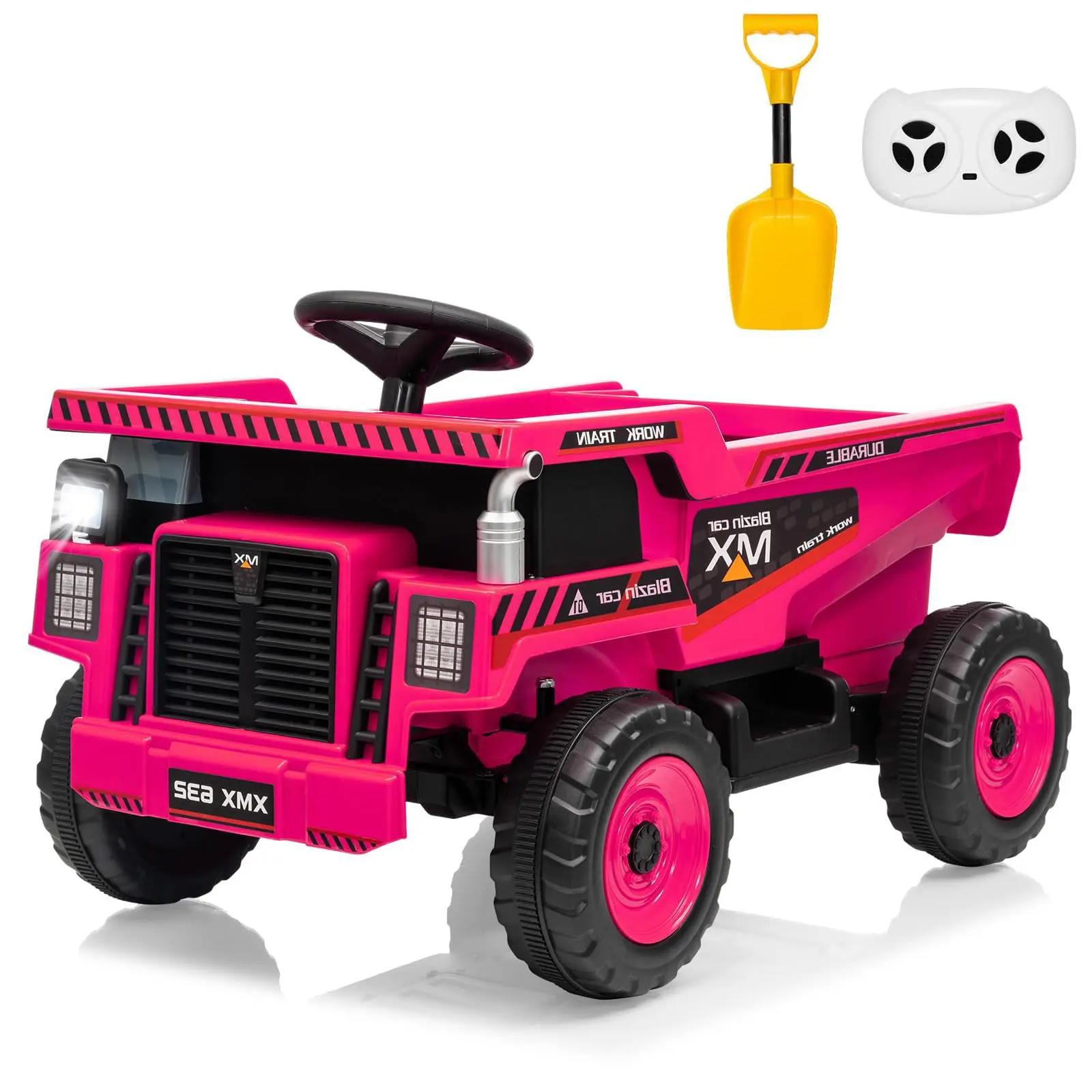 GARVEE 12V Remote Control Ride-on Dump Truck - Shovel, Durable Construction, Easy-to-Use Controls, Safe Design, Auto-Lift Bed, Bluetooth Audio for Young Outdoor Play Enthusiasts