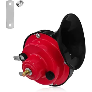 Car Air Horns for Safety, 300DB 12V Super Loud Truck Train Horn, Waterproof Auto Air Electric Snail Horn Replacement Kit, Bull Horns for Car Hood, Truck Hood, Motorcycle, Scooter, Boat (Red)