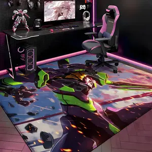 E-Evangelion Floor Mat Gaming Room Soft Flannel Floor Rug Non-Slip Absorbent Doormat for Esports Setup, Bedroom, Entrance, Gamer Home Decor, Anti-Skid Washable Mat, Multiple Sizes Available