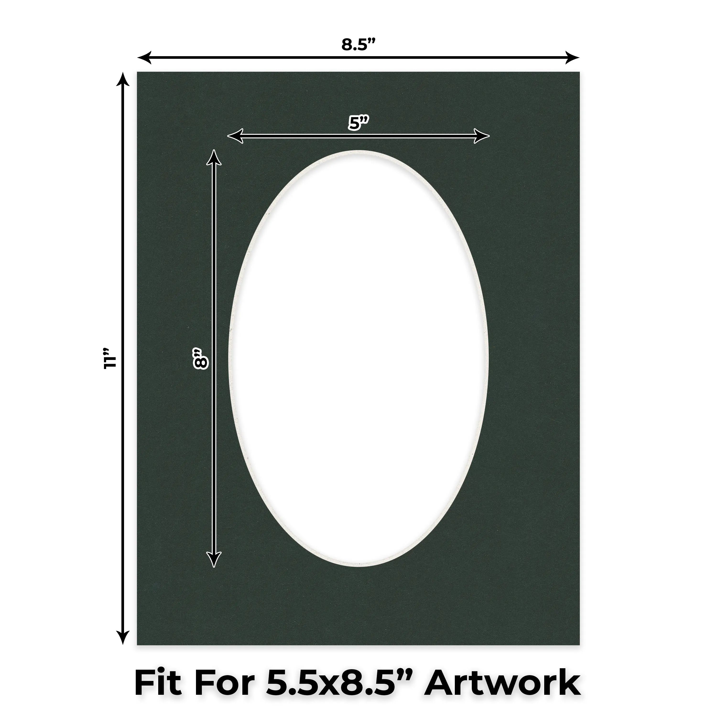 Black Mat Board for 8.5x11 Frames - Oval Opening for 5.5x8.5 Photos