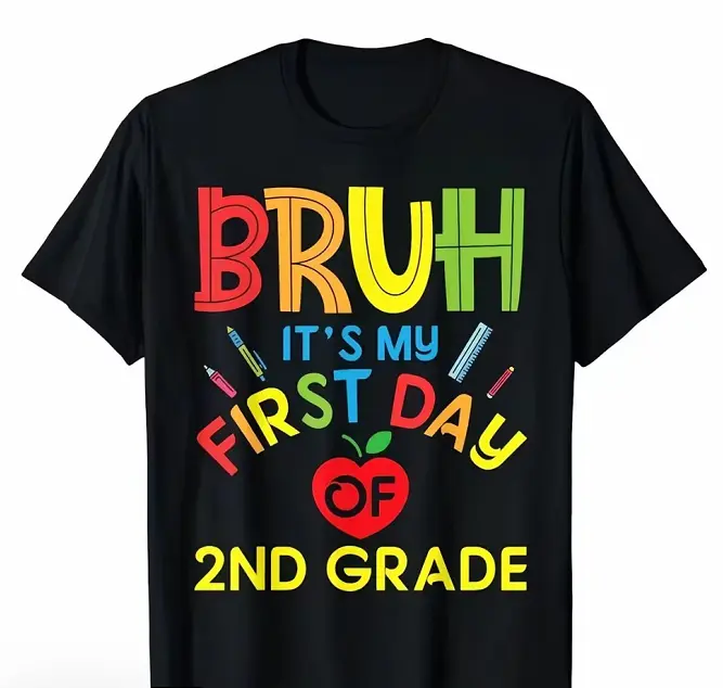 Kids' Casual Cotton Short Sleeve T-Shirt with 'This Is My First Day of 2nd Grade' Design - Vibrant, Comfortable Crew Neck Clothes, Ideal Back-to-School Gift for Boys & Girls,clothes for back to school,first day of school outfits