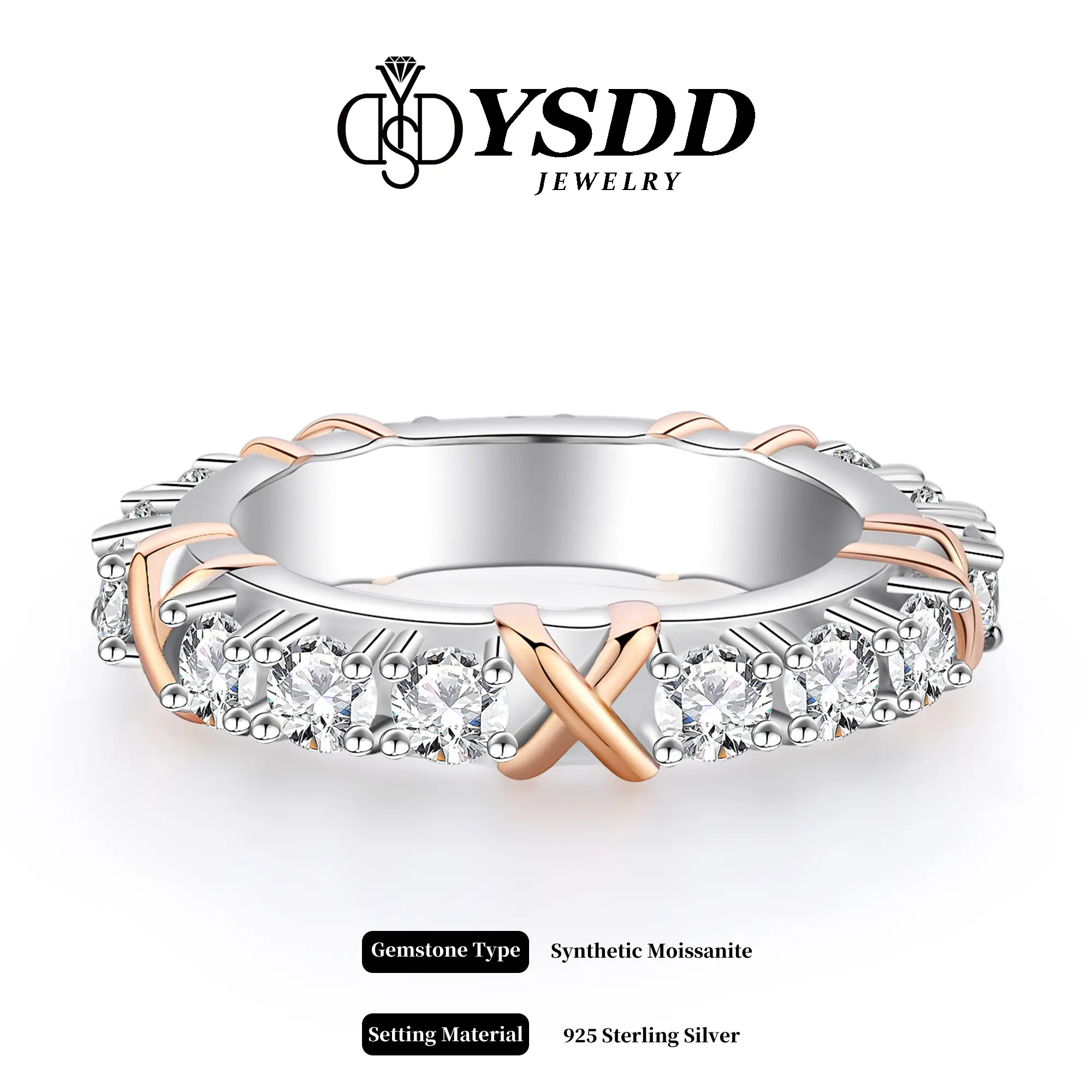 【#42 X Band】Stacking Synthetic Moissanite Ring in 925 Sterling Silver