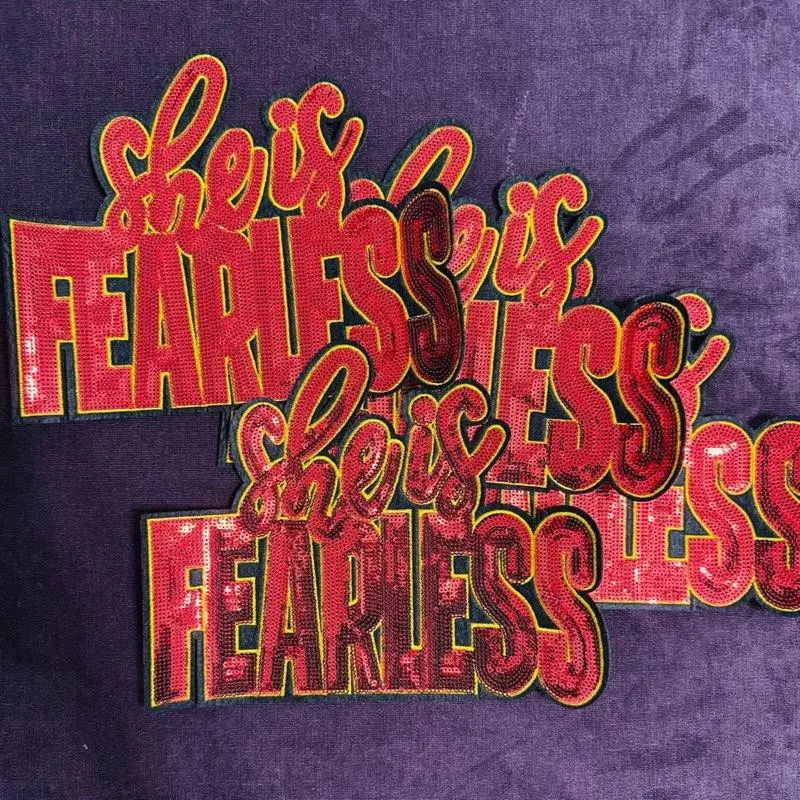 Fearless Theme Iron-On Sequins Patch - 1 Count (Pack of 1), Bold Slogan Fabric Appliqué, Sparkle Effect Sewing Accessory, Customizable Versatile Haberdashery DIY Accent for Jackets, Bags for Self-Expression