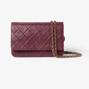 Pre-owned CHANEL leather Shoulder Bags Wallet on Chain Bag (WOC) Burgundy Iridescent GHW J0023