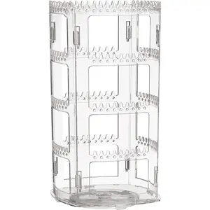 360 Rotating Earring Holder and Jewelry Organizer, 4 Tiers Jewelry Rack Display Classic Stand, 156 Holes and 160 Grooves for Necklaces Earrings Piercings, Clear springtok