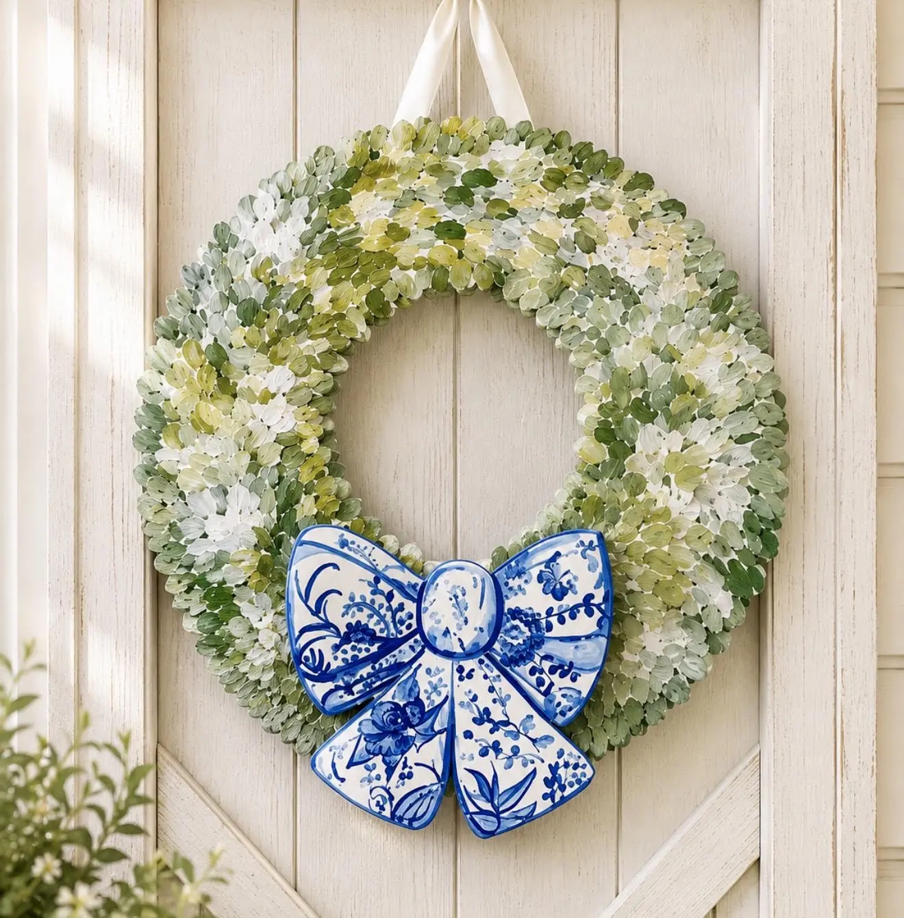 Interchangeable Boxwood Attachments: Blue Chinoiserie Bow