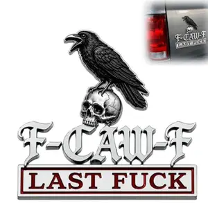 The F-CAW-F Car Emblem Metal Badge, Funny Raven Skull 3D Auto Decal, Humorous “Last Fuck” Sticker, Sarcastic Bumper Hood Trunk Decor for SUV Truck Motorcycle,Bold Raven Skull Car Emblem Funny Car Badge Decal