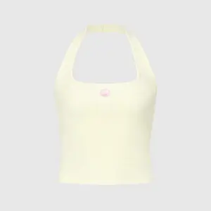 URBAN REVIVO 2026 Summer Women's Casual Pastel Shell Embroidered Halter Backless Tank Top UYY460174 Slim-Fitting Sleeveless Short Plain Top - Fabric, Womenswear