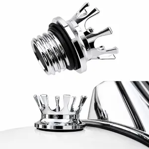 Chrome Crown Flush Fuel Tank Cap for Harley Sportster XL Road King Softail Dyna FXD Screw-In Tanks, Right-Hand Thread Billet Aluminum Gas Cap Replacement