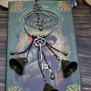 Witch Bell - Bohemian Rattan Wind Chime with Crystals & Beads, Outdoor Wind Chimes, Traditional Home Decor for Door Handle, Garden, or Room, No Batteries Needed, Halloween Decorations, Rustic Charm, Natural Texture