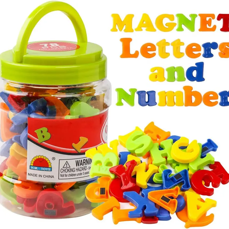 78 Magnetic Letters & Numbers Kids Educational Toy Set - Durable Harmless Plastic Tiles, 5 Different Colors, Visual Learning Tools, 20 Numbers, Uppercase, Lowercase, 6 Mathematics Symbols, Preschool Basic Arithmetic Supplies, Gift for 3+ Boys & Girls