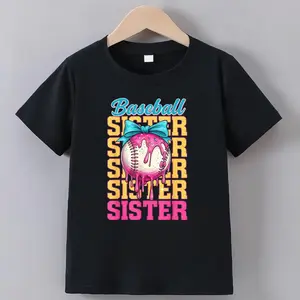 Retro Baseball Sister Ice Cream Drip Coquette Bow Game Day T-Shirt for Boys Fashion Trend Bottoming Shirt Breathable, Casual Comfortable Top Streetwear Fashion Casual Summer Tee Crew Neck Short Sleeve T-Shirt Best Gift for Boy