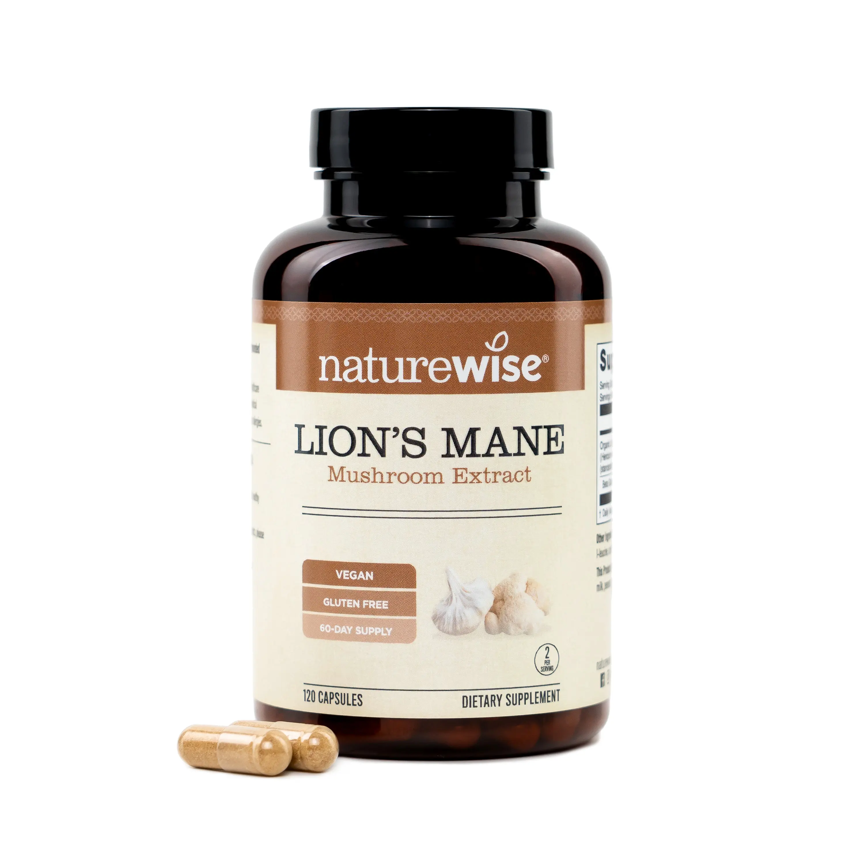 NatureWise Lions Mane Mushroom Supplement - Organic Lions Mane Mushroom Extract 1200mg - 360mg Beta Glucans - Cognition & Brain Support - Vegan, Non-GMO, USA Manufactured
