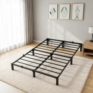 SA-Garvee 6-16 Inch Metal Bed Frame, Twin to King Size Bed Frame with Storage Space, Heavy Duty Sturdy Mattress Foundation, Noise-Free/Easy Assembly, No Box Spring Needed, Black, 800 LBS Capacity