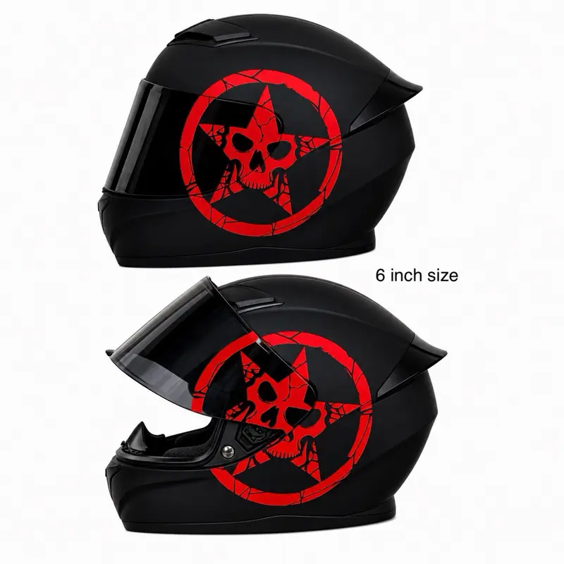 Skull in Star Badge Decal Skull Star Motorcycle Helmet Decal – Gothic Skull Vinyl Sticker, Biker Helmet Graphic, Jeep, SUV Car Window Decal