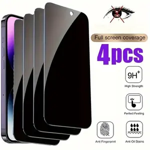 Privacy Film Tempered Glass Screen Protector Set, Privacy Covers, Compatible with iPhone 17 16 15 14 13 12 11 Pro Max, 4 Pieces, Anti-Spy Protection