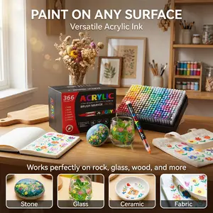 366-Color Acrylic Paint Marker Set | High Ink Output, Vibrant & Even Colors, Odorless, Stackable for Crafts, Rock, Wood, Plastic, Fabric Painting | Premium Soft Tip Markers for Office, Study, Art Supplies | Durable, Easy to Write with tiktokshopspringglow