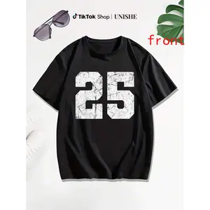 Sporty Stylish Number 25 Front Jersey Cotton T-Shirt with Distressed Look