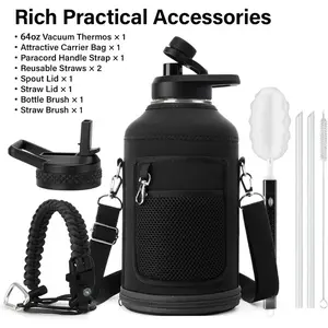 Half Gallon Insulated Water Jug – Thickened Stainless Steel Vacuum Thermos – Portable for Gym/Hiking with Straw, Carrier Bag