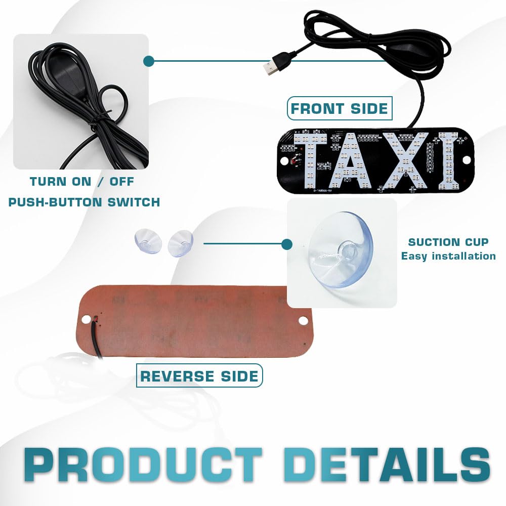 Taxi Sign, 2colors LED Light Logo,on Car Window with DC 6V Car Charger Inverter for Rideshare Driver Taxi Light up Sign (Red and Green)
