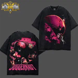 [MetaHero Store] The Last Stand MCU Comics Edition "Juggernaut" Cain Marko Graphic T-Shirt - Double-Printed, Oversize, Lightweight, Acid-Washed, Casual, Loose-Fitting Cotton Streetwear Top for Men and Women